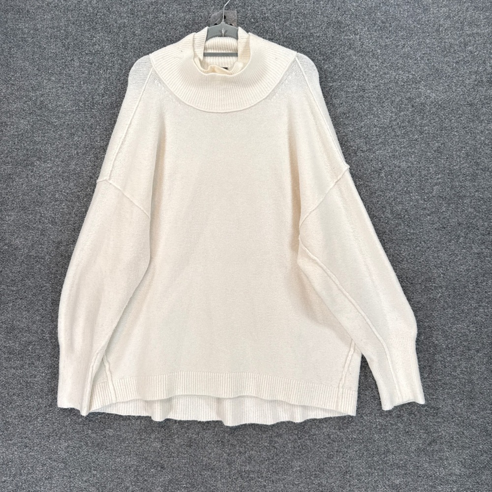 Free People Sweater Womens Medium Cream Oversized Mock Neck Slouchy Wool Blend